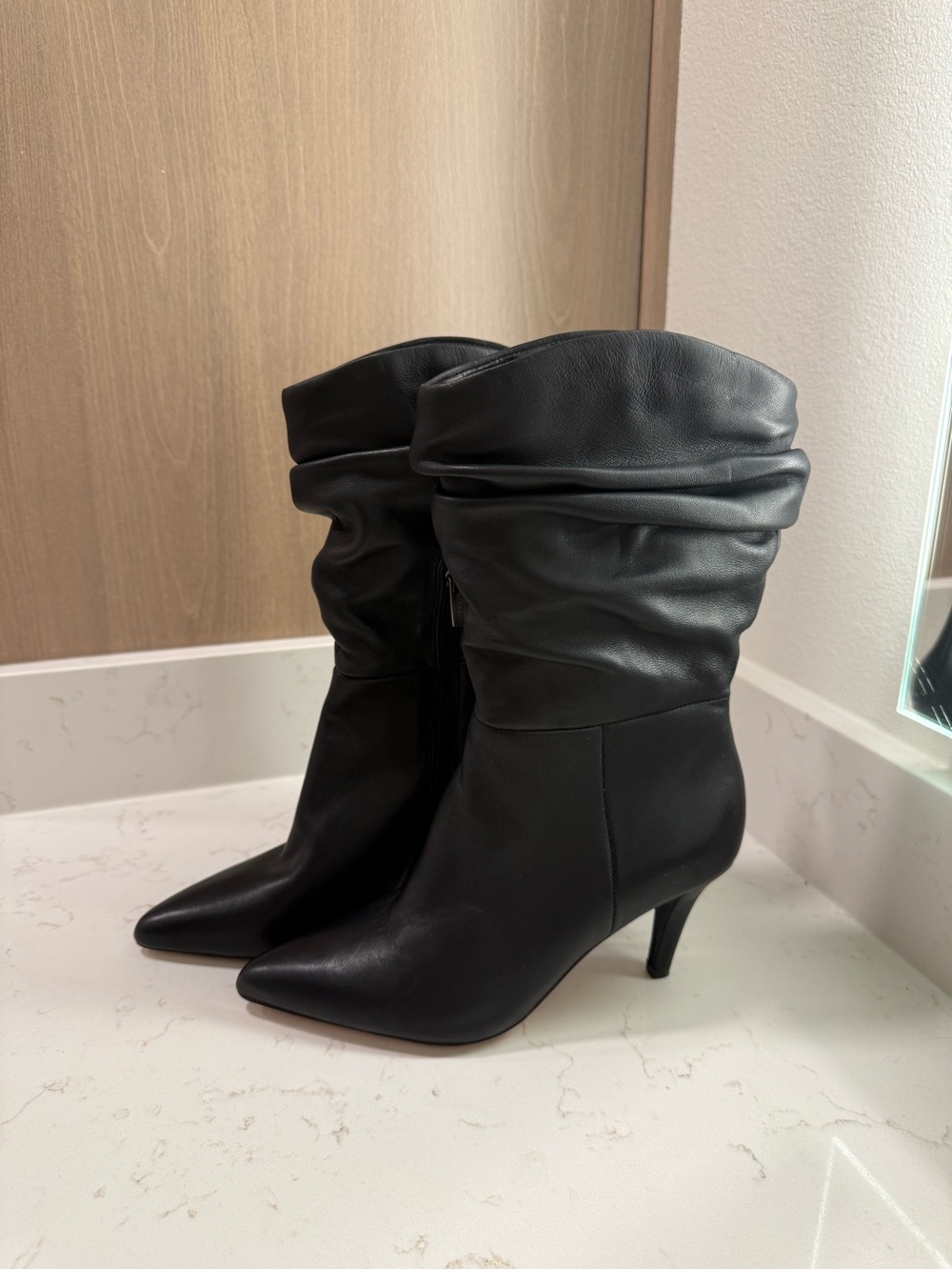 Vince Camuto Black Slouchy Pointed-Toe Mid-Heel Boots